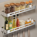2-Tier Floating Shelf with Removable Hooks, 23.6 inches, Stainless Steel Wall Mounted Bathroom Shelves，Polishing