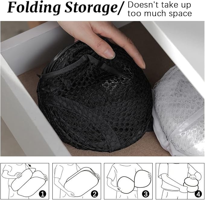 6Pcs Mesh Pop Up Laundry Hamper, FHDUSRYO Foldable Pop Up Hamper, Collapsible Laundry Basket with Carry Handles, Portable Dirty Clothes Basket with 6 Wash Bags, Mesh Hamper for Dorm Bedroom Travel