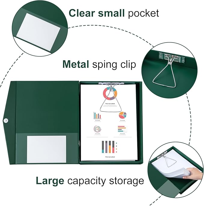 Storage File Boxes A4, 6 Pack Foldable File Box with Clip, 50mm Spine, Plastic Archives Cases with Magnetic Closure, Document File Folder Organizer Storage Filing Box for Office School, Green