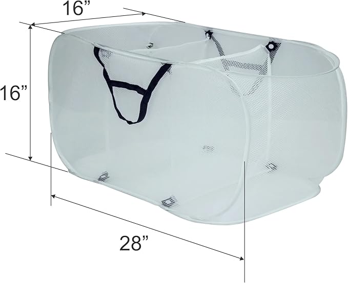 Pop-Up Mesh Triple Sort Laundry Basket with Three Compartments, White, 16" x 16" x 28"