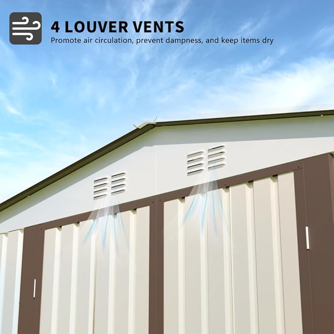 Heavy-Duty Outdoor Garden Shed with Aluminum Alloy Frame, Hinged Door, and Stable Foundation for Secure Storage (10x8 Feet White Garden Shed)