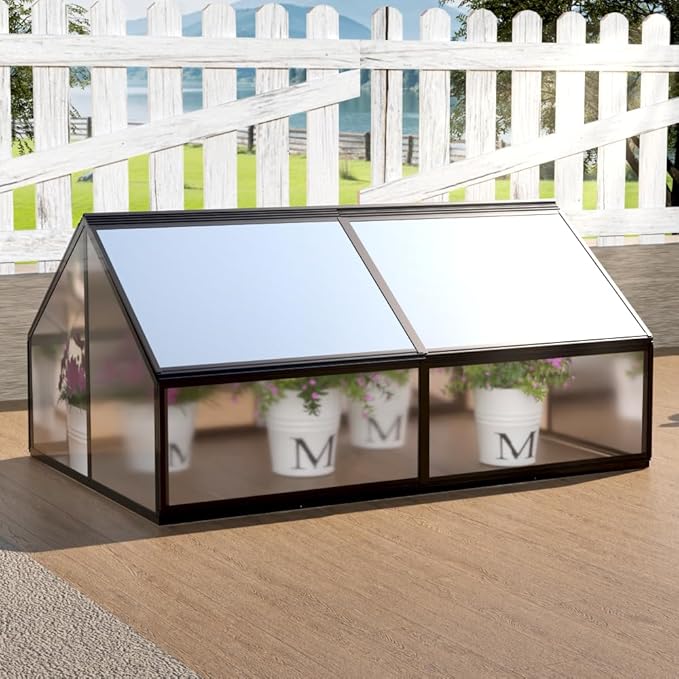 Heavy-Duty Outdoor Garden Shed with Aluminum Alloy Frame, Hinged Door, and Stable Foundation for Secure Storage (Large Raised Flower Bed and Greenhouse Sets)