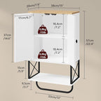 Bathroom Wall Cabinet with 2 Door and Adjustable Shelf, Medicine Cabinet with Towel Rack, 3-Tier Wall Mounted Storage Cabinet Over The Toilet for Bathroom Laundry Room, White and Natural