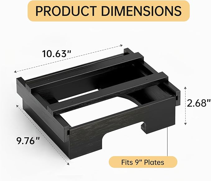 Bamboo Paper Plate Dispenser 9 inch - Wooden Paper Plate Dispenser Under Cabinet, Kitchen Countertop Vertical Plate Holder Organizer Black