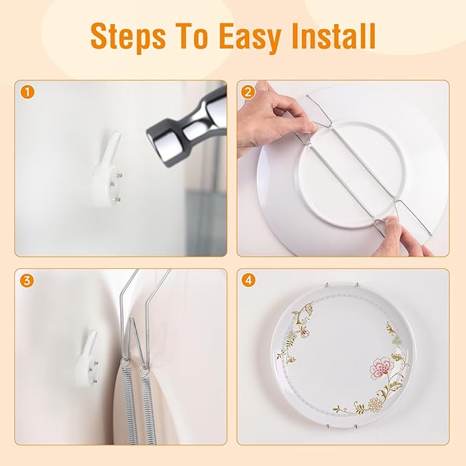 5 Pack Plate Hangers for The Wall, Suitable for 4-5 inch Art Plate, Stainless Steel Invisible Heavy Duty Wire Plate Holder with Wall Hooks, Plate Hangers for Displaying Plates, Platter, Dish, Silver