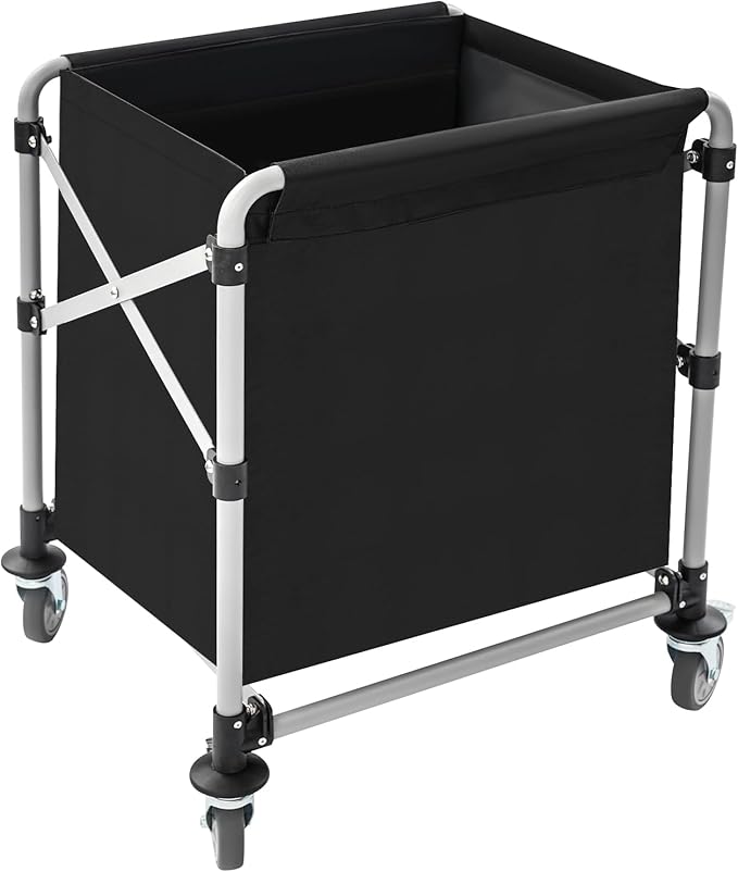 Commercial Laundry Cart with Wheels, 220LBS Capacity Heavy Duty Rolling Laundry Sorter with Steel Frame and Waterproof Oxford Cloth, Folding Laundry Hamper with Removable Bag for Home & Hotel (Black)