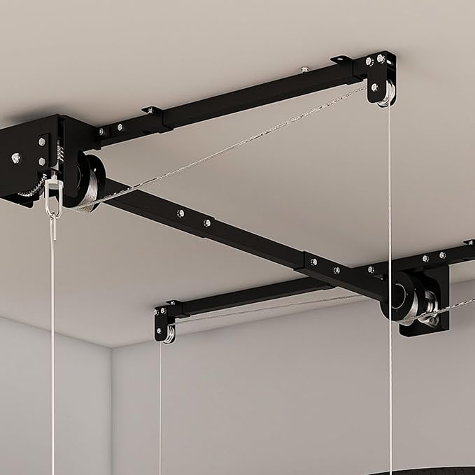 4x8 FT Overhead Garage Storage Rack for Ceilings, Heavy-Duty Metal Adjustable Ceiling Storage Racks with Safety Lock, 270LBS Mounted Rack, All-Steel Garage Organizer (4x8 FT)