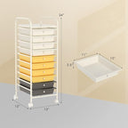 Storage Cart, Rolling Utility Cart with 10 Drawers, Portable Handles & Lockable Wheels, Mobile Paper Toys Storage Organizer Large Capacity for Home Office School Teacher (Yellow)