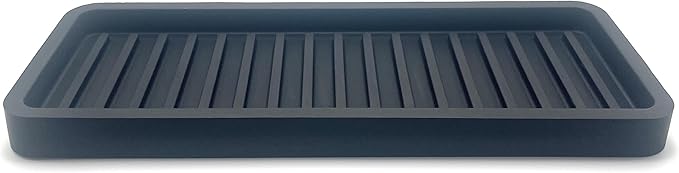 Happitasa Silicone Kitchen Sink Organizer Tray, Sponge Holder and Countertop Protector | Bathroom and Kitchen Soap Dish and Dispenser Tray (Black, 9"x3.5", 5.6 Ounces)