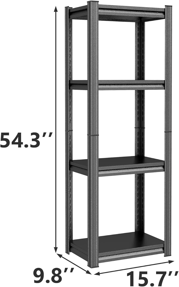 4-Tier Metal Garage Shelving Heavy Duty Adjustable Storage Shelves 2000lbs Capacity Steel Shelving Units Tool Rack Corner Shelf for Equipment & Tools (15.7" W × 9.8" D × 54.3" H)