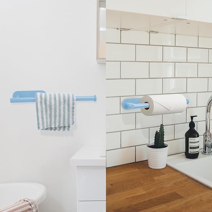 YeeBeny Blue Paper Towel Holder - Self Adhesive or Drilling, Under Cabinet Blue Paper Towel Rack, Wall Mounted Roll Holder for Kitchen