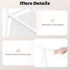 Laundry Cart with Hanging Rack, Metal Rolling Laundry Cart Laundry Hamper with Fabric Storage Basket Clothes Rack with Lockable Wheels for Hanging Clothes & Storing Toys Hats (White)