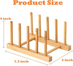 4 Pcs Bamboo Wooden Dish Rack, Plate Organizer for Cabinet Space Saver and Kitchen Counter, Bowl/Cup/Pot Lid/Cutting Board Drying Holder (4 Slots)