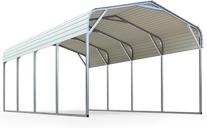 Quictent 12x20 ft Metal Roof Carport Kits Hard Top Garage Heavy Duty Steel Car Canopy, White