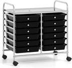 GOFLAME 12-Drawer Rolling Storage Cart, Multifunctional Art Craft Organizer Cart, Mobile Utility Storage Cart with Removable Drawers & Lockable Wheels, Craft Cart for Home Office School, Black