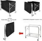 Commercial Laundry Cart with Wheels Collapsible Laundry Cart (400L), 12 Bushel Heavy Duty Industrial Rolling Baskets Trucks with Steel Frame and Waterproof Oxford Cloth, 300 Lbs Weight Capacity