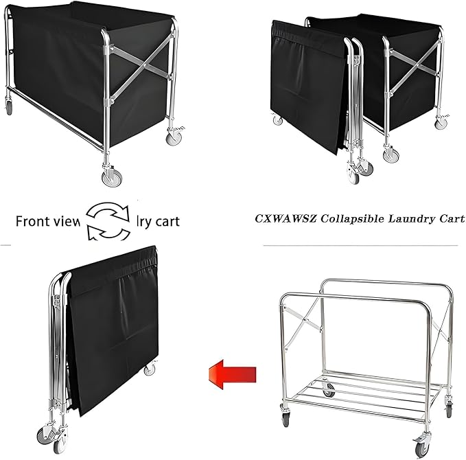 Commercial Laundry Cart with Wheels Collapsible Laundry Cart (400L), 12 Bushel Heavy Duty Industrial Rolling Baskets Trucks with Steel Frame and Waterproof Oxford Cloth, 300 Lbs Weight Capacity