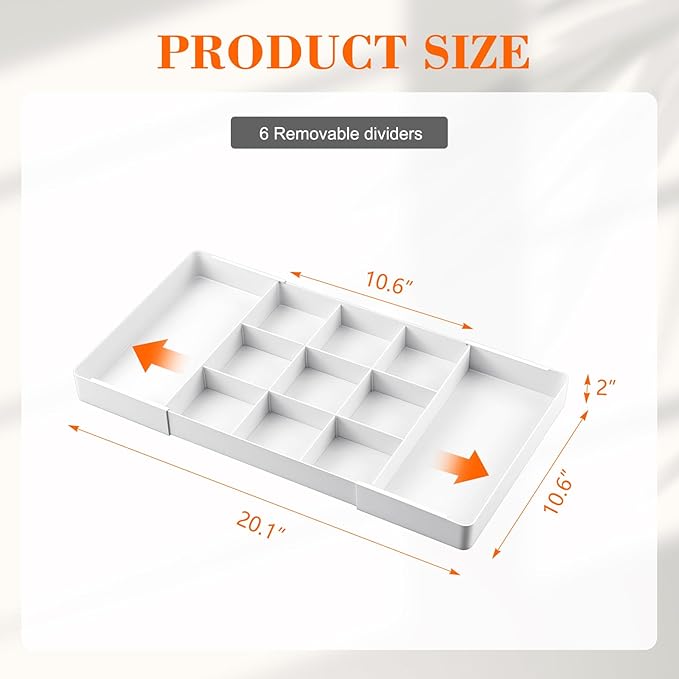 1 Pcs Large Expandable Acrylic Drawer Organizers, Grid Adjustable Drawer, Dividers Organizer for Desk, Makeup, Jewelry, Office, Kitchen Supplies (White,11 Compartments)