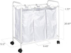 Household Essentials Rolling Triple Laundry Sorter, White