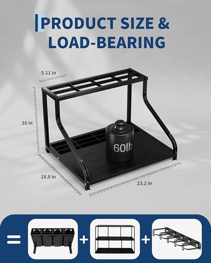 Ski Storage Rack, 23" x 19" x 16", Heavy Duty Freestanding Steel Ski Organizer for 4-Pair Skis, Boots, Poles, Helmet & Goggles, Floor Stand Skis Holder for Garage, Basement & Mudroom