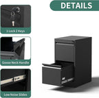 2 Drawer File Cabinet with Lock,Metal Vertical Filing Cabinets for Home Office,Heavy Duty File Storage Cabinet for Letter/Legal/A4/F4 Size File,Assembly Require (Black, Vertical 2 Drawer)