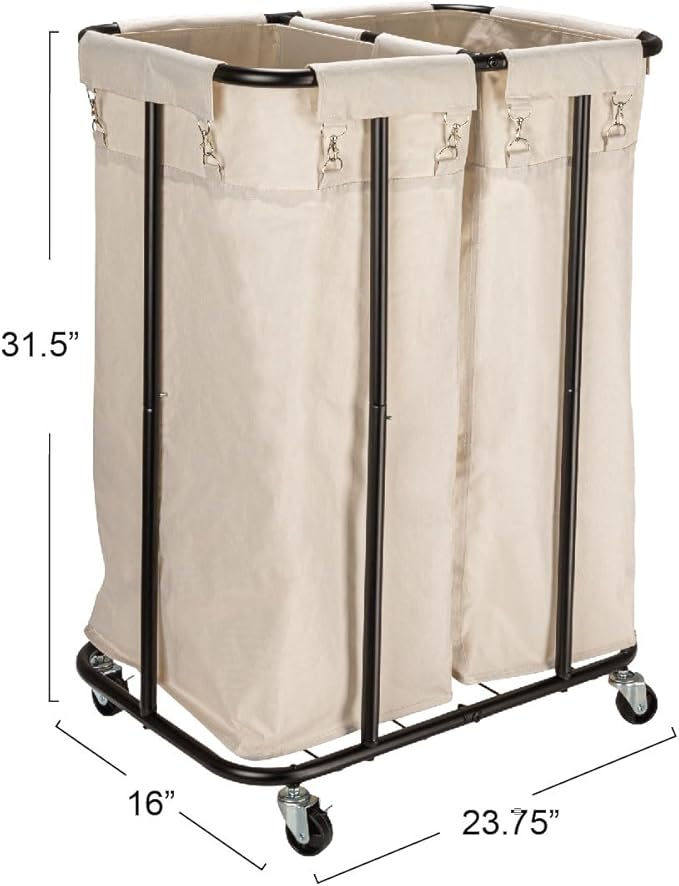 Household Essentials 2-Bag Rolling Laundry Sorter, Natural
