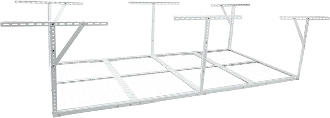 3 X 8 FT Garage Ceiling Storage Racks, Heavy Duty Overhead Garage Storages Rack with Adjustable Hight, Metal Hanging Garages Storage Rack with Support Rod, 22''- 40" Adjustable, 600 LBS (White, 3x8FT)