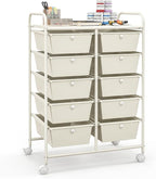 Giantex 10 Drawers Rolling Cart, Classroom Organizers, Storage Cart with Wheels, for Teacher Office Home School Supplies Tool Craft Art Paper, Ivory Color