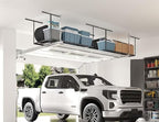 FLEXIMOUNTS 3x6 Overhead Garage Storage Adjustable Ceiling Storage Rack with 2-Pack 1x4ft 12-inch-by-48-inch Wall Shelf, 450lbs+300lbs Capacity, Black