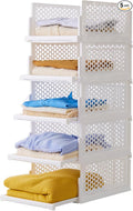 Pull-out Plastic Storage Basket,Stackable Closet Organizers Drawer Anti-Tipping, Reinforced Stable Shelf Container for Bathroom Laundry Room Storage, Space-Saving Clothes Storage (White, 5L)