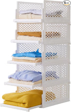 Pull-out Plastic Storage Basket,Stackable Closet Organizers Drawer Anti-Tipping, Reinforced Stable Shelf Container for Bathroom Laundry Room Storage, Space-Saving Clothes Storage (White, 5L)