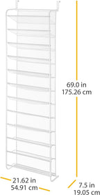 Whitmor 36 Pair Over The Door Shoe Organizer, 12 Tier Hanging Shoe Organizer, Heavy Duty Metal & Mesh Shoe Holder, Hanging Shoe Rack for Closet Organizer & Storage, 69"L x 21.7"W x 7.5"H, White