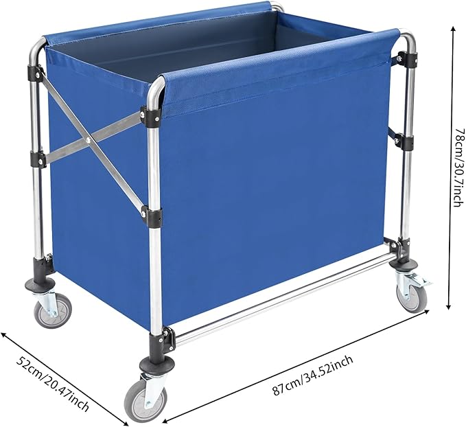Commercial Laundry Cart with Wheels | Large Laundry Basket with Wheels | Foldable Laundry Hamper | Laundry Sorter for Clothes Storage | Ox Cloth | 440 lbs Load | 34.25x20.47x30.7in (Blue)
