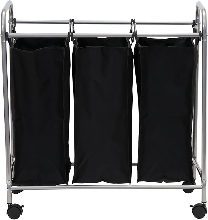 Household Essentials Rolling Triple Laundry Sorter, Silver