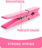 Pink Clothes Pins for Baby Shower 2.9" 50 Pack (Colored Clothespins Cheer Pin for Backpacks Decorations Team Games Decorative Crafts Pegs Photos Pictures Decoration Clip Clothing Hanging Closepins)
