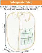 Durable Collapsible Laundry Baskets- Reinforced Mesh Pop Up Laundry Hamper with Side Pocket, Foldable Clothes Storage Hamper with Carry Handles for Laundry, Bathroom, Kids Room, Dorm or Travel Beige