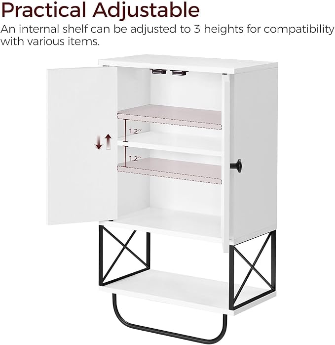Bathroom Wall Cabinet with 2 Door and Adjustable Shelf, Farmhouse Medicine Cabinet with Towel Rack, 3-Tier Wall Mounted Storage Cabinet Over The Toilet for Bathroom Laundry Room, White