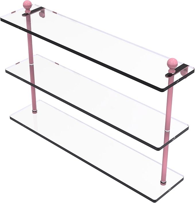 Allied Brass MA-5/22-PNK Mambo Collection 22 Inch Triple Tiered Glass Shelf, Pink