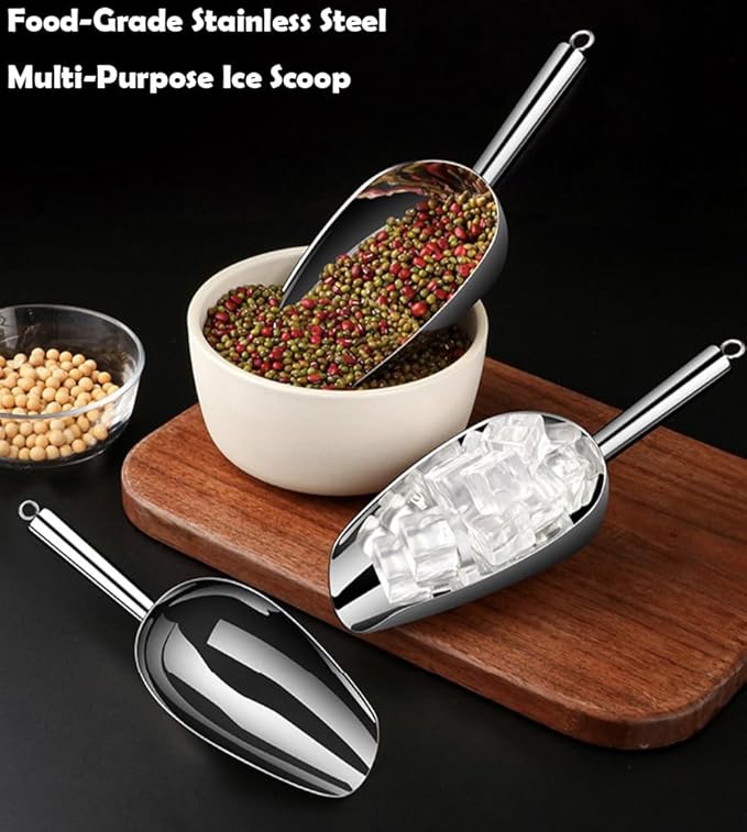 Set of 1 Ice Scoop, Stainless Steel Kitchen Ice Scoop for Canisters or Ice Maker, Food Scoops for Canisters, Freezer, Flour, Dry Foods, Coffee Beans, Pop Corn, Pet Dog Cat Food (Stainless Steel-M)