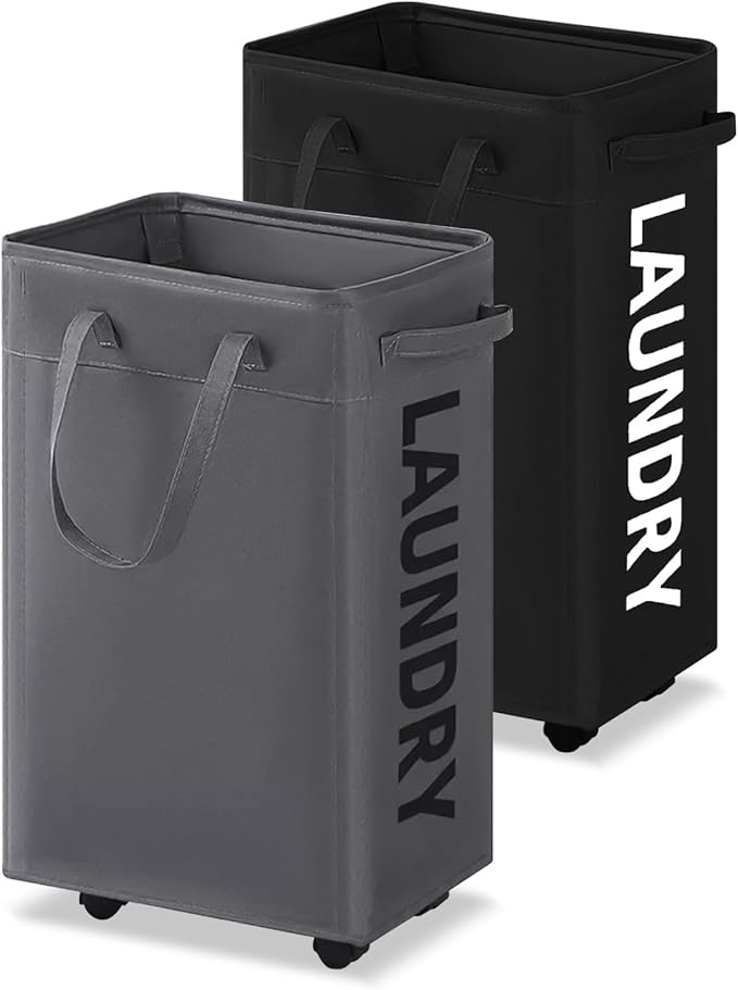 UULANFA Laundry Basket Wheels 75L with Removable Mesh Bag Waterproof Oxford Cloth Suitable for Bedroom Dormitory Clothing Storage Basket (Black*Gray)