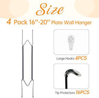 Bilillo 4 Pack Plate Hangers for The Wall, Suitable for 16''-20'' Decorative Plate,Invisible Heavy Duty Wire Plate Holder with Wall Hooks, Plate Hangers for Displaying Plates, Platter, Dish (Black)
