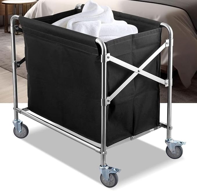 Commercial Laundry Cart with Wheels Collapsible Laundry Cart (400L), 12 Bushel Heavy Duty Industrial Rolling Baskets Trucks with Steel Frame and Waterproof Oxford Cloth, 300 Lbs Weight Capacity