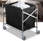 Commercial Laundry Cart with Wheels Collapsible Laundry Cart (400L), 12 Bushel Heavy Duty Industrial Rolling Baskets Trucks with Steel Frame and Waterproof Oxford Cloth, 300 Lbs Weight Capacity