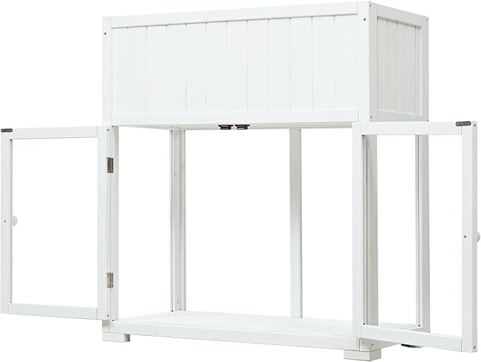 35.4'' x 17.7'' x 37.4'' Wooden Cold Frame with Double Doors and Wheels, Raised Garden Bed with Liner for Outdoor and Indoor Plants, White