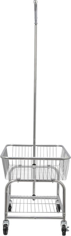 Household Essentials 6028-1 Rolling Laundry Cart with Hanging Bar - Chrome Finish, STORAGE, Metallic