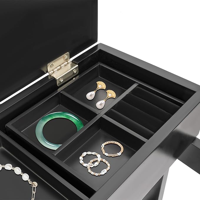 Valet Stand for Man, Suit Clothes Wood Stands, Wooden Coat Hanger Rack with Top Tray, Clothing Rack Organizer with Shoe Rack & Lidded Storage, Freestanding Belt Holder Mens Valet Stand (Black)