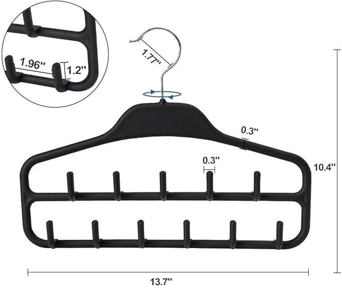 FairyHaus Belt Hanger Organizer 2 Pack, Non Slip Tie Rack Holder, Durable Hanging Closet Accessory Hooks for Belts, Ties, Jewelry, Scarves, Black