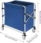 Commercial Laundry Cart with Wheels,Folding Laundry Hamper Cart,Heavy Duty Rolling Basket with Large Capacity,Sorter Trolley for Home Hotel Apartment (Blue, 34.25 * 19.7 * 36.22in)