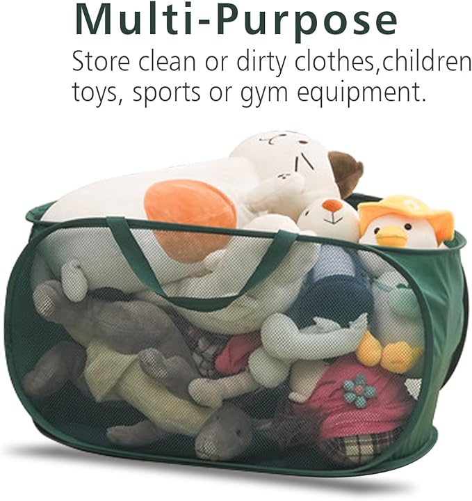 Pop Up Laundry Hamper,Collapsible Horizontal Baskets with Handles & Side Pocket,Foldable Sturdy mesh for Laundry Room,Bathroom,Kids Room,College Dorm or Travel (Grey)