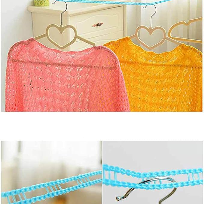 3 Pack of ALINNA Windproof Nylon Clothesline Pink Blue Green Colors Adjustable Clothes Drying Rope Travel Clothes Line Portable Laundry Line for Indoor Outdoor Camping Home Hotel(5m/16.4ft)